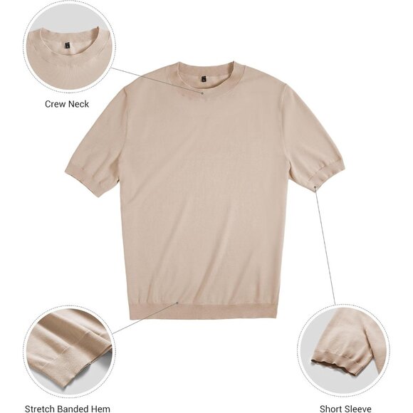 Mens Premium Moisture Wicking Shirt Crew Neck Knitted T-Shirt Short Sleeve - Picture 4 of 6